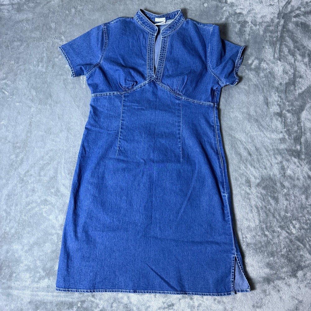 Carolina Blues Wmns Size 8 Denim Sheath Dress Side Zip Blue Empire Waist Stretch